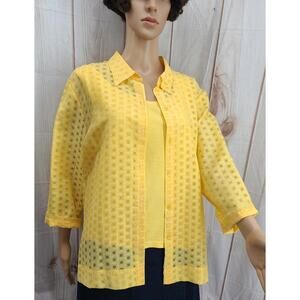 JH Collectibles Women XL Yellow Sheer Blouse & Tank Top Set Button Front Cotton